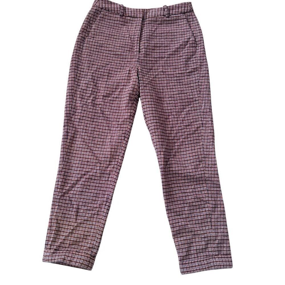Frank And Oak Eleanor Slim Recycled Wool Brown Plaid Lined Pants Size 6